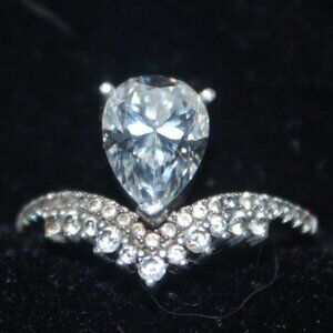 $429 3 Carat Pear Shaped  Moissanite w Side Stones 925 Sterling Silver Ring